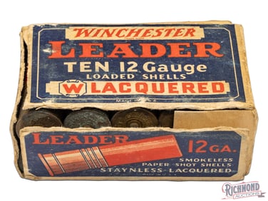 Factory Full 10 Round Original Box of Winchester 12 Gauge One Piece Leader Shotgun Shells