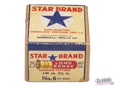 Empty 25 Round Star Brand Marshall-Wells Company .410 Caliber Two Piece Star Brand Shotgun Shell Box