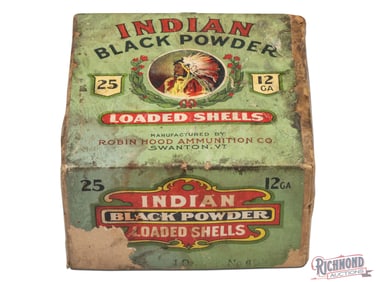 Empty 25 Round Robin Hood Ammunition Company 12 Gauge Two Piece Indian Shotgun Shell Box