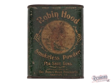 Empty Oval Tin Powder Can For Shotgun Powder From Robin Hood Powder Company