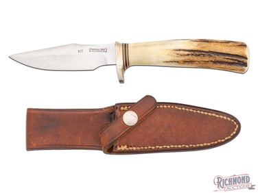 Early Randall Made Model 8 Trout and Bird 4" Knife w/ Stag Handle & Leather Sheath