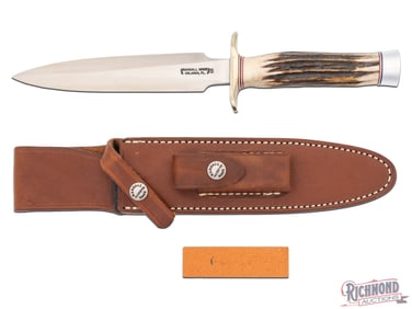 Randall Made Model 2 Fighting Stiletto Stainless Fixed Blade Knife w/ Stag Handle & Sheath
