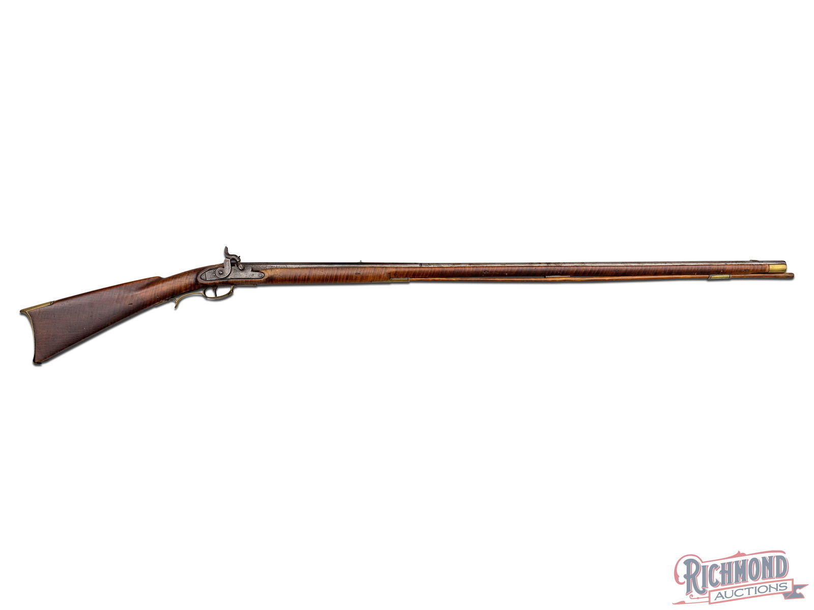Antique Percussion Berks County Style Kentucky Buck and Ball Rifle: Similar to rifles made in the Berks County, Pennsylvania area, circa 1820. Rifle has a 42-1/2" octagon to round barrel and measures 60" overall. Barrel is unmarked with rifle sights and smooth bore in