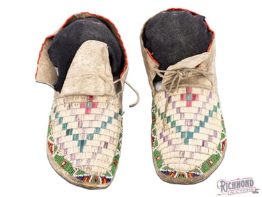 Native American Quilled High Boot Moccasins