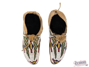 A High-Back Pair of Native American Beaded Moccasins Reservation Period