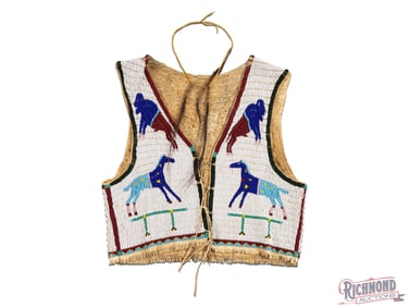 Native American Plains Beaded Vest showing Buffalo and Horse Effigies