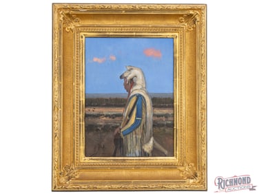 Original Oil Painting Nicholas Coleman "Blackfeet Dusk" in Ornate Gilt Frame