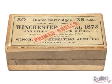 Opened Factory Full 50 Round Box of Winchester 38-40 Blank Cartridges with "PRIMED SHELLS" Label.