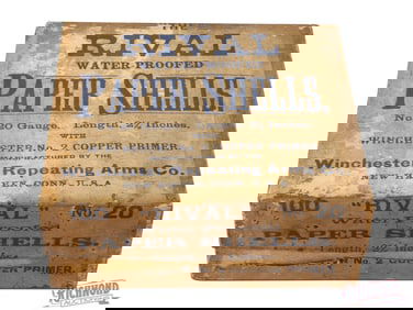 Early FULL Winchester 100 Round 20 Gauge Primed Rival Empties Two Piece Shell Box