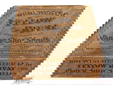 Rare Winchester 100 Round 12 Gauge Primed Yellow Rival Empties Two Piece Shell Box