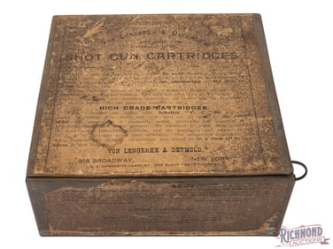 Early Empty Von Lengerke & Detmold Tin 100 Round Box of 12 Gauge Handloaded Shotgun Shells