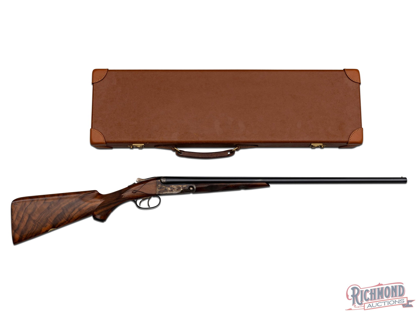 Parker Reproduction DHE Grade 28 Gauge Side by Side Shotgun with Factory Case: Made by Winchester in Japan, circa 1984, with limited production numbers made. Gun has blued 26" Proof Parker Overload Steel barrels with 2-3/4" chambers, matted sighting plane with bead sight and eje