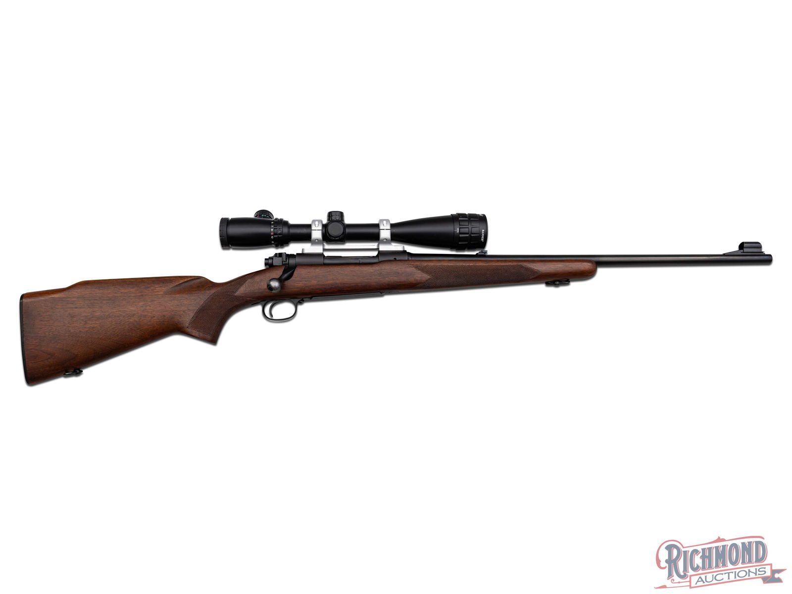 Pre-64 Winchester 70 Featherweight .243 WIN Bolt Action Rifle w/ Bushnell Scope: Manufactured by Winchester in 1959. Features a 22" blued tapered Winchester Proof Steel barrel. Rear flip-up notch sight and period correct hooded front sight. Model 70 bolt action with three position