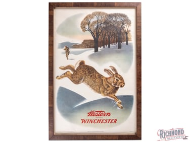 1950s Western Winchester Framed Advertising Poster Rabbit