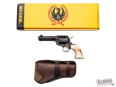 Ruger Vaquero 45 Colt Single Action Revolver with Stag Grips & Leather Holster in Factory Box