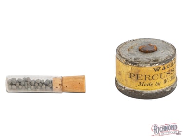 Extremely Rare Sealed Container of Billinghurst Percussion Priming Pills w/ Small Glass Vile Example