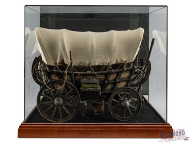 Museum Quality Covered Wagon Functioning Salesman Sample in Glass Display Case