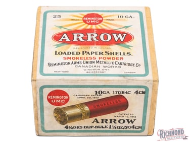 Sealed Remington UMC Arrow Loaded Paper Shells Smokeless Powder Canadian Works 10 Ga Two Piece Box