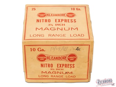Sealed Remington UMC Kleanbore Dog bone Nitro Express Magnum Long Range Load 10 Ga Two Piece Box