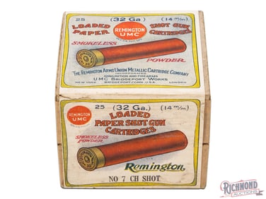 Sealed Remington UMC Loaded Paper Shot Gun Cartridges Smokeless Powder 32 Ga Two Piece Box