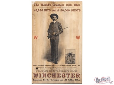 Winchester "World's Greatest Rifle Shot" Advertising Sign w/ Adolph Topperwein