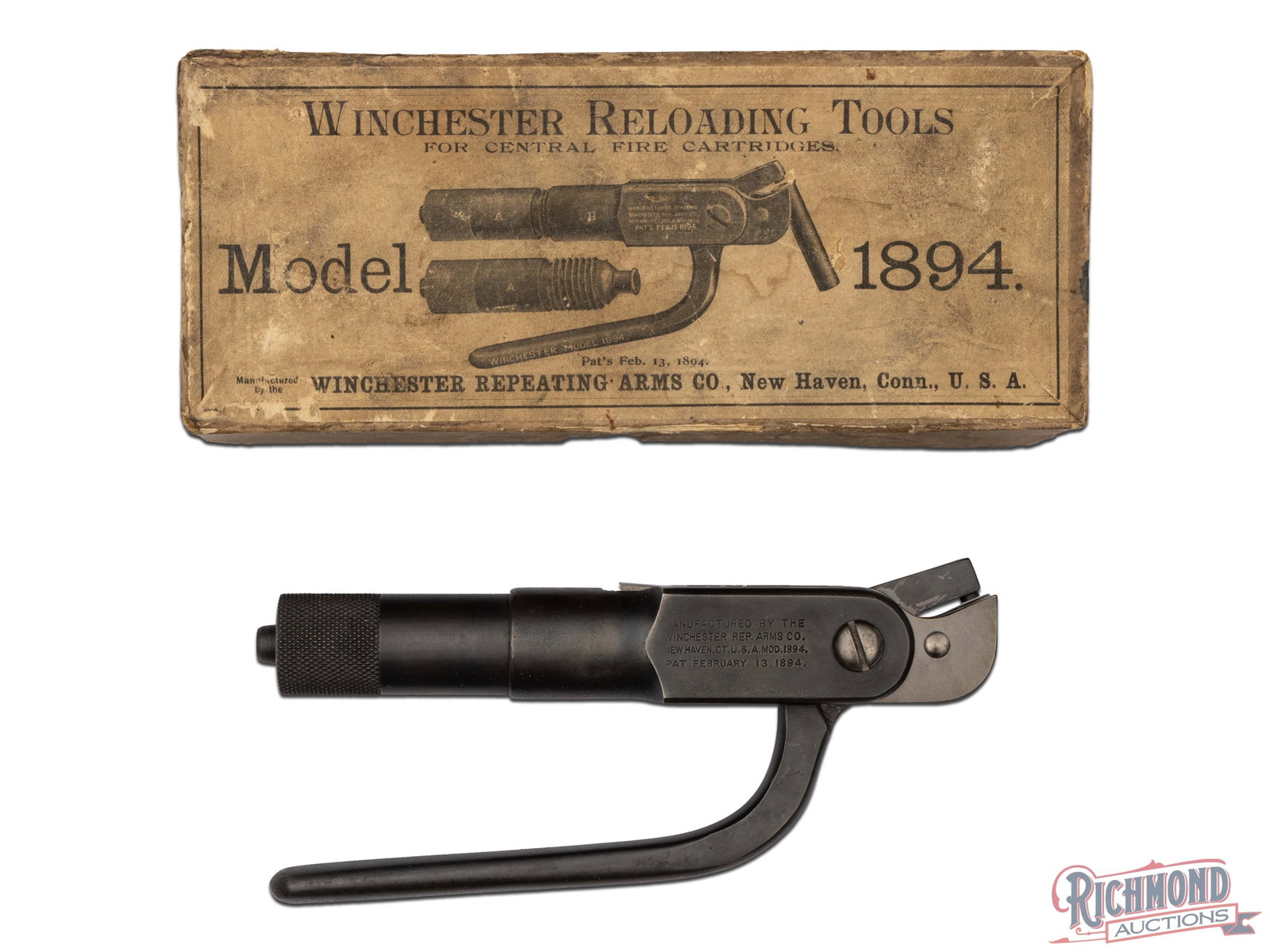 Winchester Model 1894 Blued Steel Tong Reloading Tool in Original Box in 38-55 Caliber: Original boxed Winchester Steel Model 1894 Tong Type reloading tool in .38-55 Caliber