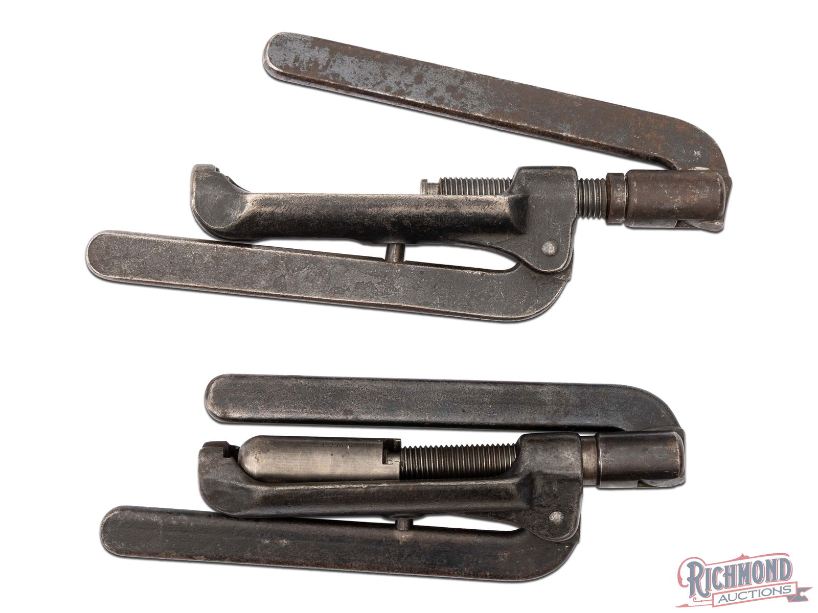 Lot of Two Winchester Model 1888 Reloading Tools in Winchester 1886 Lever Action Caliber: Lot consists of two Winchester Model 1888 Reloading tools with Japanned finish in Winchester Model 1886 Lever Action rifle caliber of 40-65 W.C.F with other missing die.