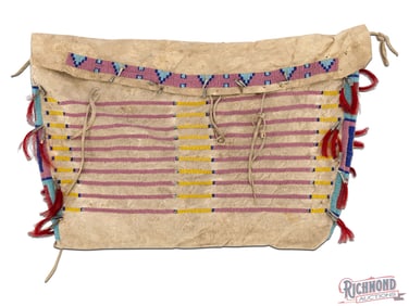 Native American Plains Leather & Beaded Teepee Bag