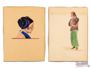 A Pair of Southwestern Water Colors Showing Native American Imagery