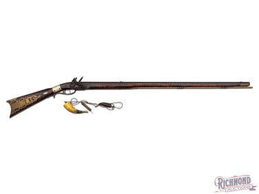 Flintlock Kentucky Muzzleloader 40 Caliber Rifle Signed W.P. for William Paul Of Cambria County, PA