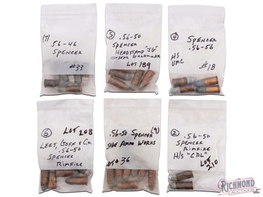Collector Lot of 33 Rounds of Loose Spencer Ammunition in 56-56, 56-50 and 56-46 Calibers