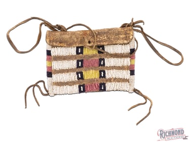 Native American Plains Deer Hide Beaded Tobacco Bag