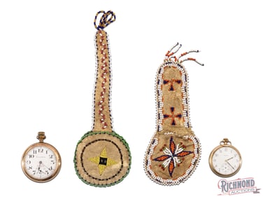 Two Beaded Native American Pocket Watch Cases