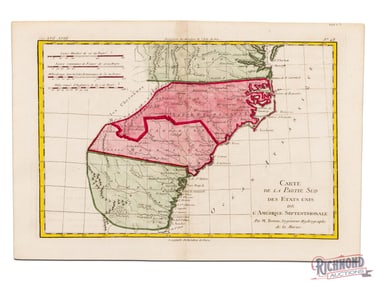 1780 Southern Hand Colored Map Showing Cherokee Lands