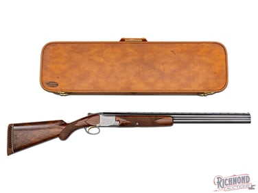 Cased Belgium Browning Superposed Pigeon Grade 12 GA Over Under Shotgun