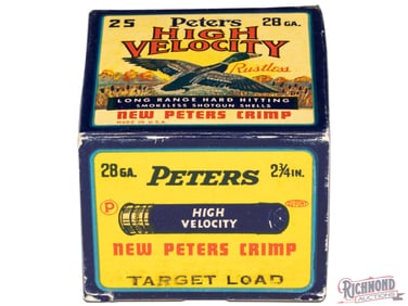 Full 25 Round Remington Peters 28 Gauge One Piece High Velocity Target Load Shotgun Shell Box