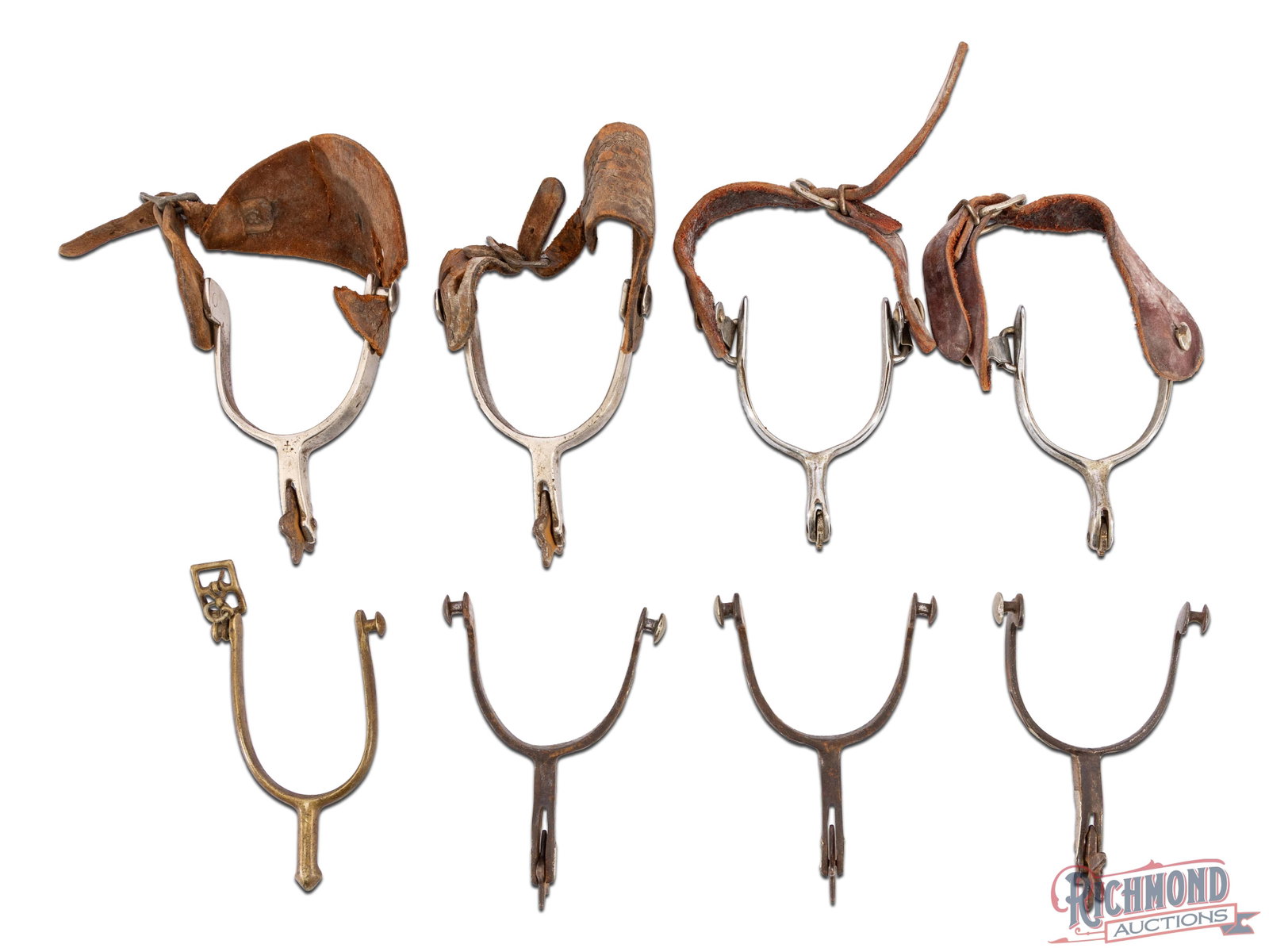 Collection of Assorted Cowboy Spurs: Group of pairs of spurs in lesser condition, some mismatched.