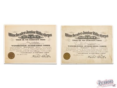 Two Winchester Junior Rifle Corps Diploma Marksman & Sharpshooter