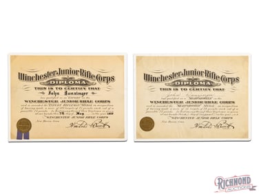 Two Winchester Junior Rifle Corps Diploma Sharpshooter & Expert