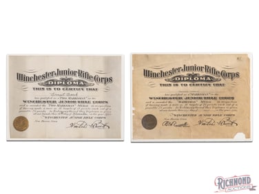 Two Winchester Junior Rifle Corps Diploma Pro Marksman Awards 1922 & 1925