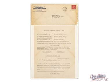 Official 1925 Winchester Junior Rifle Corps Match Entry Letter With Original Envelope