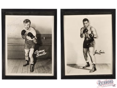 1950's Autographed Pictures of Boxing Legends Carmen Basilio and Joe Louis