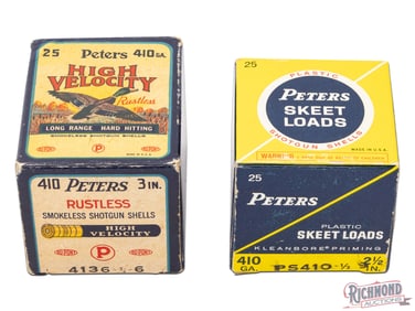 Two Factory Full Peters 25 Round One Piece Boxes of 410 Shotgun Shells