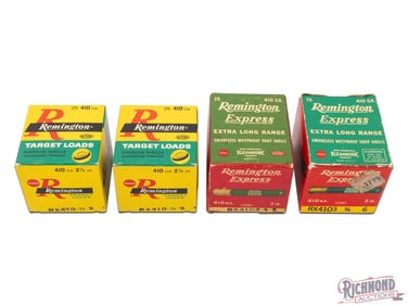 Four Factory Boxes of Remington 25 Round One Piece Boxes of 410 Shotgun