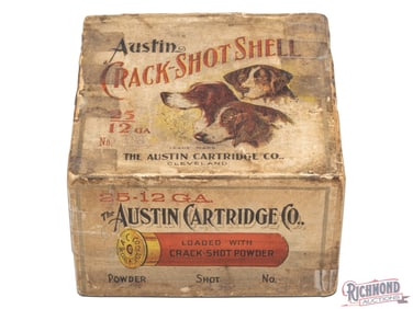 Empty 25 Round Austin Cartridge Company 12 Gauge Two Piece Crackshot Shotgun Shell Box