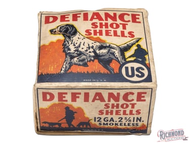 Empty 25 Round United States Cartridge Company 12 Gauge One Piece Defiance Shotgun Shell Box