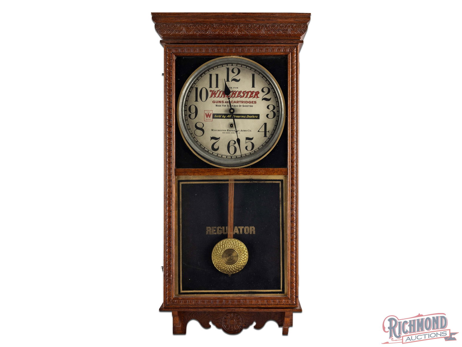Vintage Sessions Wall Clock with Winchester Clock Face: Made circa 1908, as identified by original tag on back of clock case. Manufactured by the Sessions Clock Company who existed from 1860 to 1935 in Connecticut. Clock has a 12" modern face insert with "