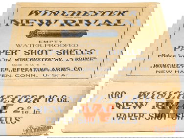 Sealed Winchester New Rival 100 Primed Empty Paper Shot Shells Date Code 1920 16 Ga Two Piece Box