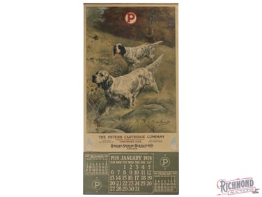1924 Peters Cartridge Company "The Ammunition of Quality" Advertising Calendar Sign