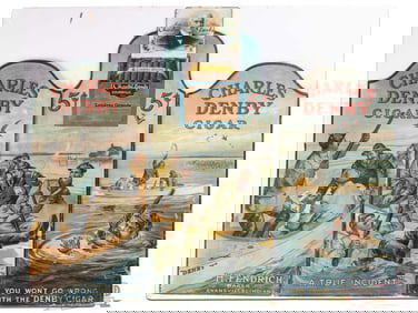 Charles Denby 5 Cent Cigars Tri-Fold Cardboard Advertising Display Sign Waterfowl Hunt Scene